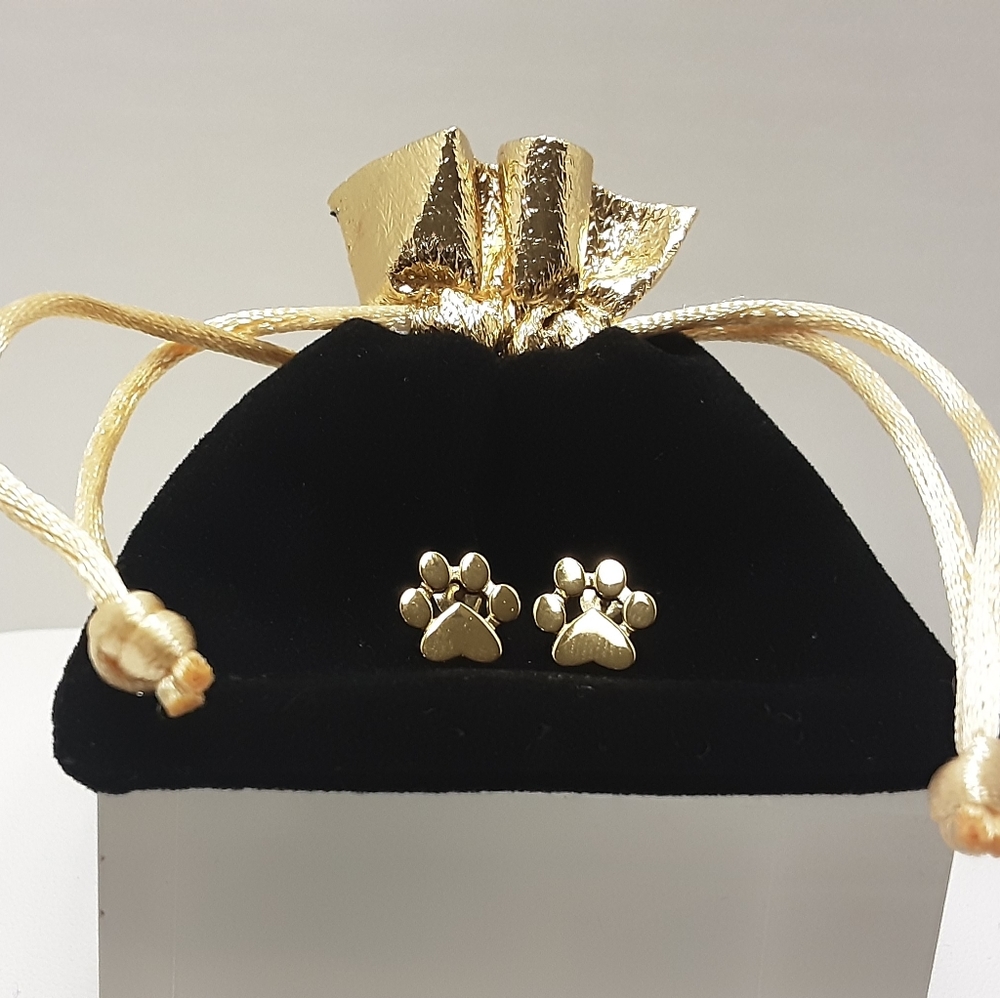 STERLING S925 GOLD PLATED PAW STUD EARRINGS